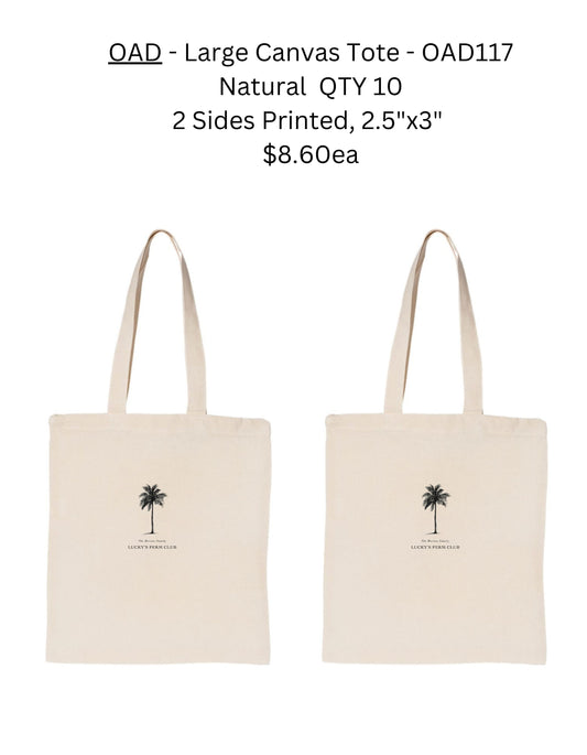 Custom OAD117- Large Canvas Tote - Natural - Printing on 2 Sides