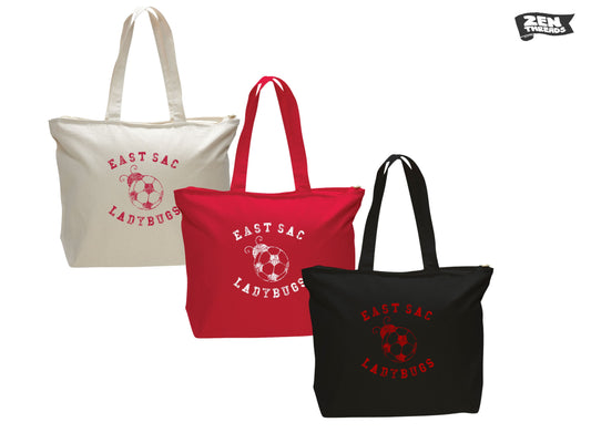 East Sac Ladybugs Large Zipper Canvas Tote