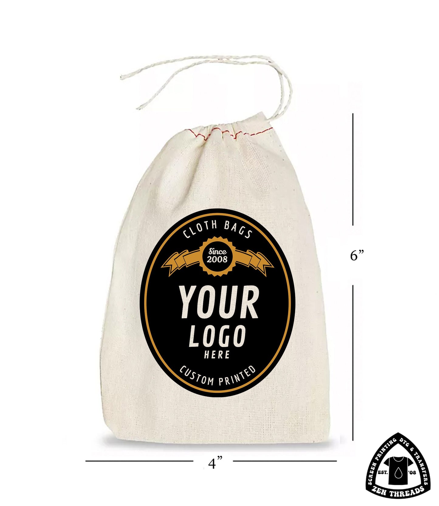 Your Custom Logo! GIFT BAGS Bulk Printed, Small Natural Cotton Eco Reusable Drawstring Cloth for Promo, Crafters, Wedding Party Favors small