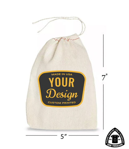 Your Custom Logo! GIFT BAGS Bulk Printed Drawstring Bags, Small Natural Cotton Eco Reusable Cloth for Promo, Crafters, Wedding, Party Favors