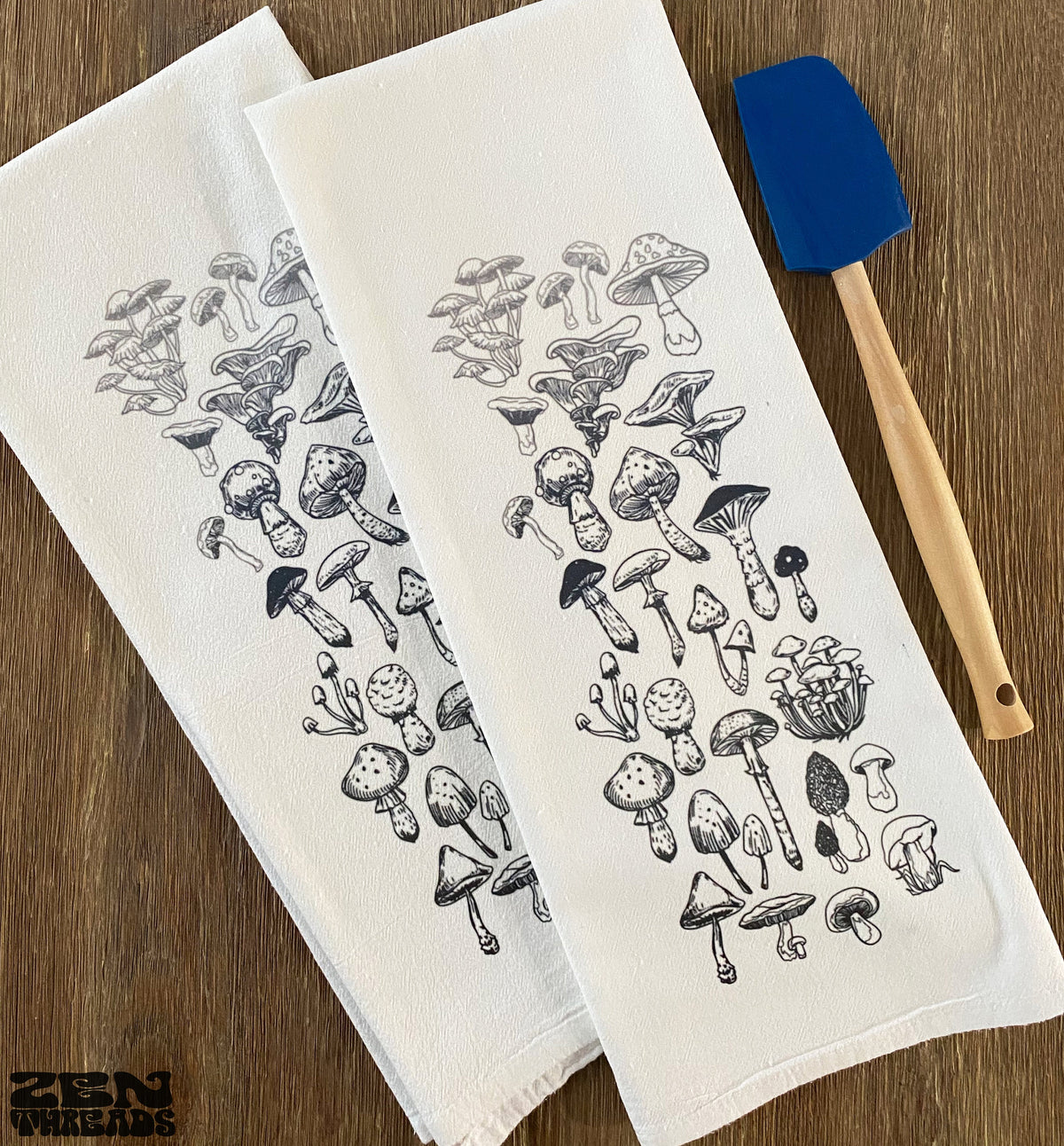 Mushrooms Grey - Large Flour Sack Towels Natural Cotton