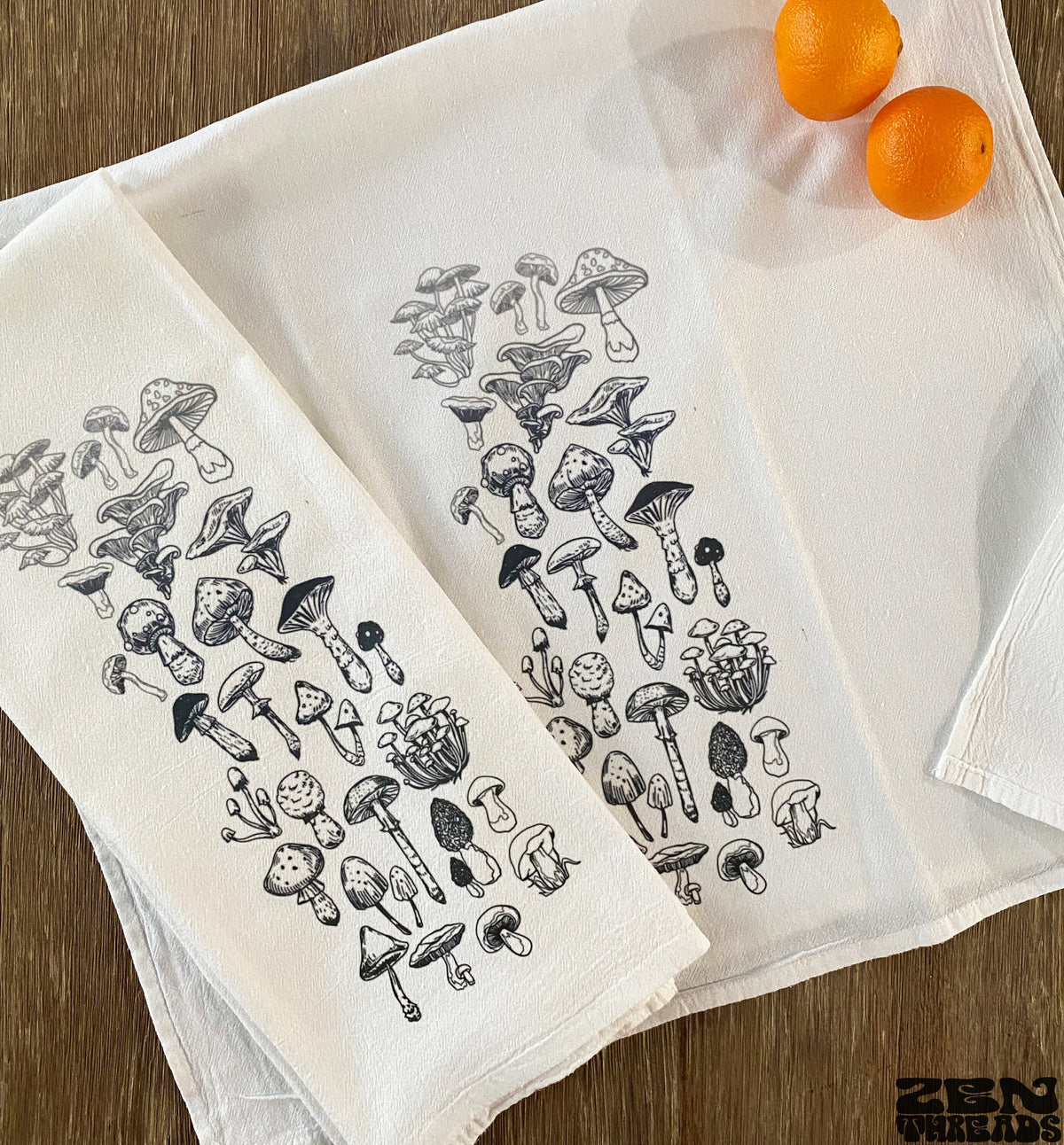 Mushrooms Grey - Large Flour Sack Towels Natural Cotton