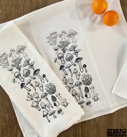 Mushrooms Grey - Large Flour Sack Towels Natural Cotton
