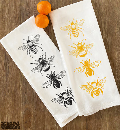 Large 28x33" Bees Kitchen Towels - Organic Natural Flour Sack Cotton Tea Towel Gift