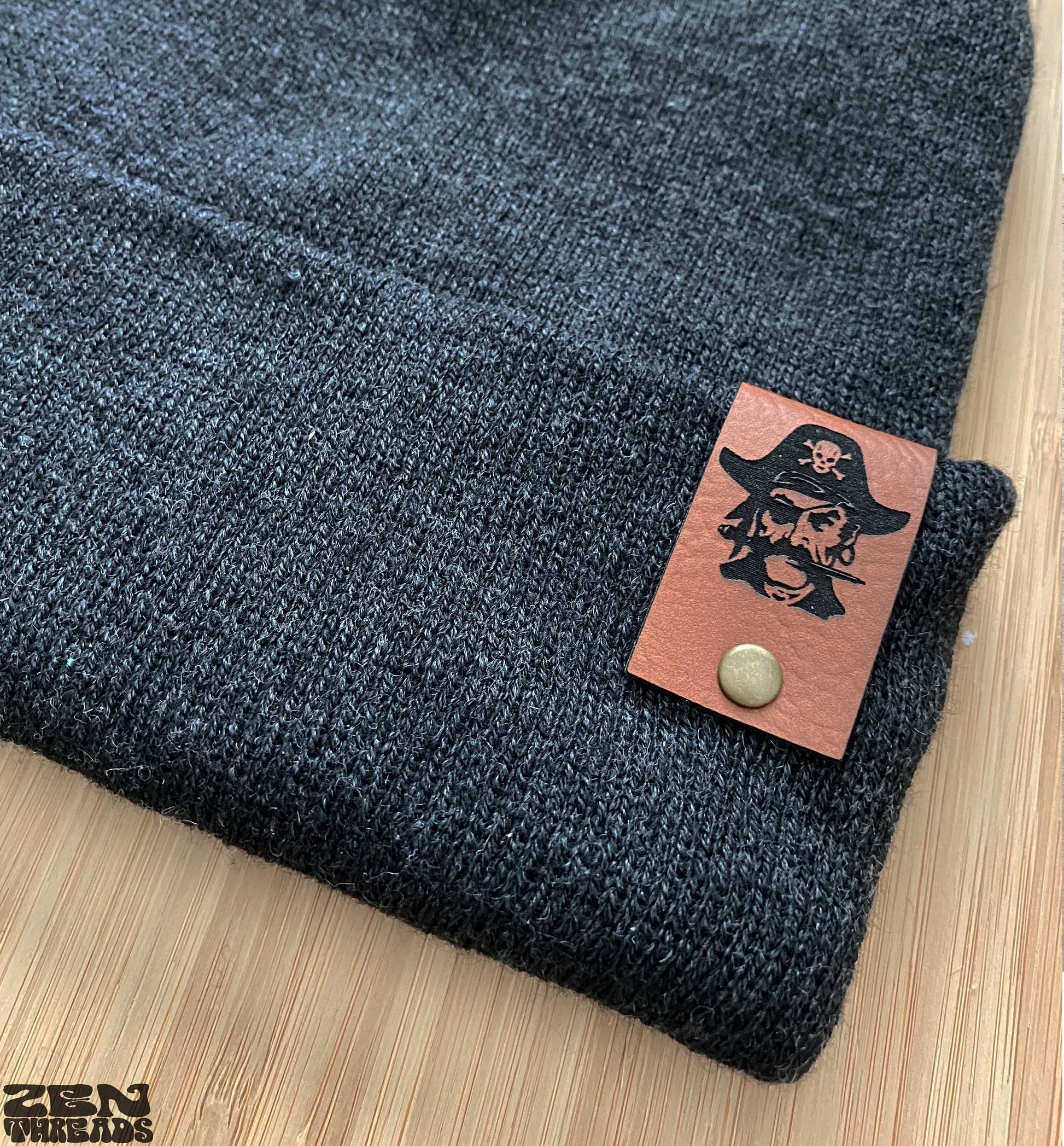 Custom PATCH Beanie -Unisex Personalized Laser Engraved Vegan Leather - Customized Business Name Hat Gift Logo Initials Rivet Die-Cut Badge