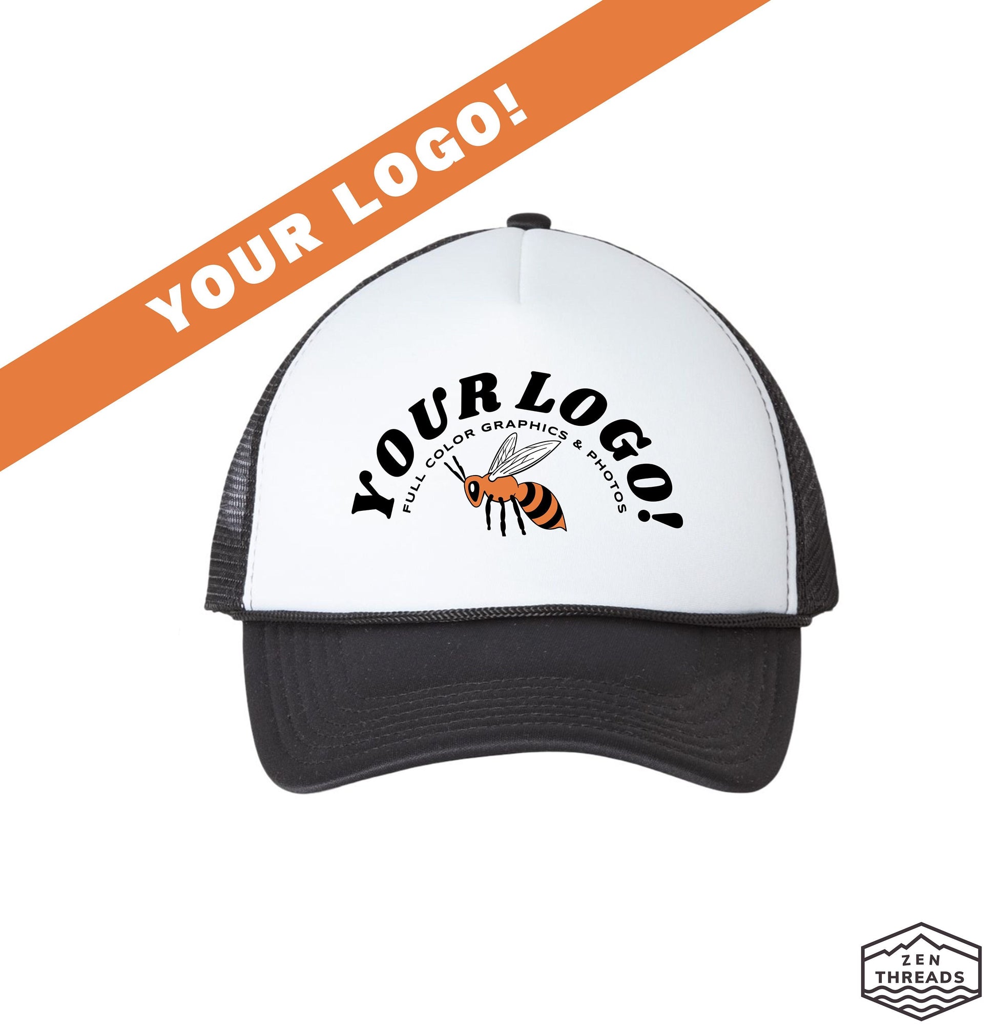 Custom Printed Trucker Old school foam front mesh back unisex O/S your logo printed full color team business group bachelor bachelorette