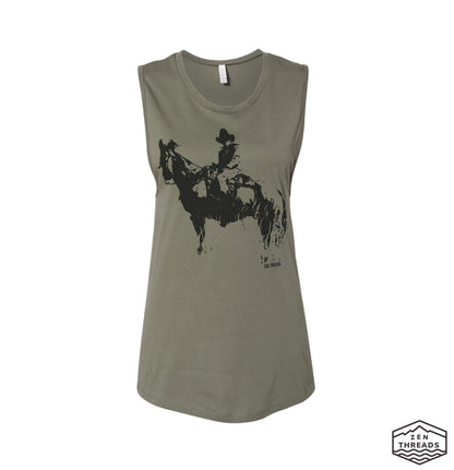 Womens COWBOY and HORSE Muscle Tank workout fitness tee western theme top t-shirt texas wrangler desert Yellowstone western wear