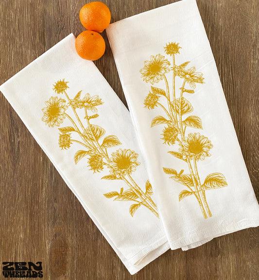 Large Flour Sack Towel Sunflowers Bar Kitchen Gift Organic Natural Cotton tea towel gift