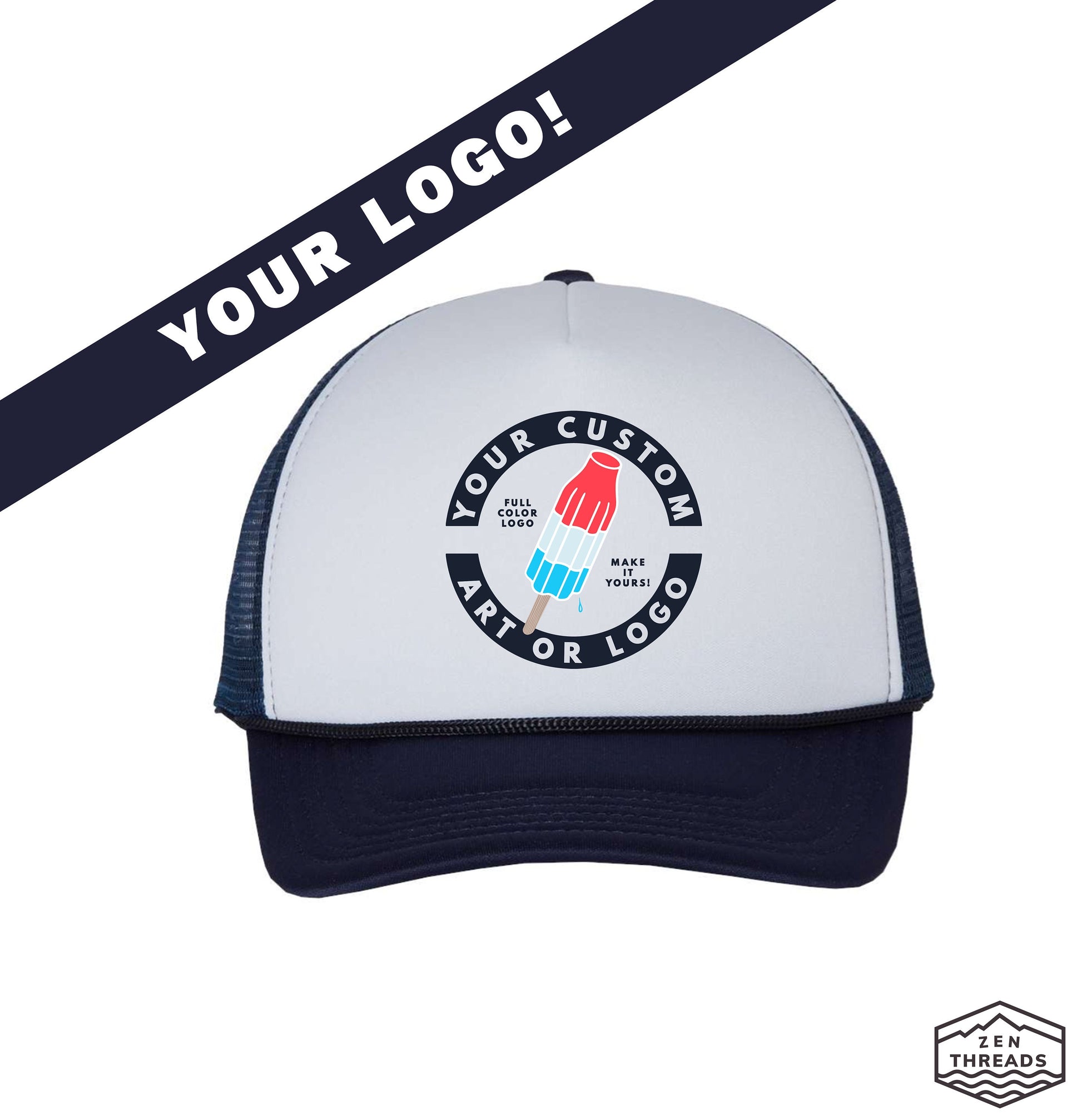 Custom Trucker Hat: Foam Front Mesh Back, Adjustable, Full Color Print