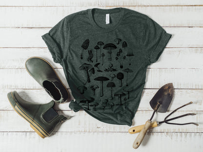 Fungi Mushroom Collection Unisex Bella Canvas T-Shirt - Custom Color Gardening Tee