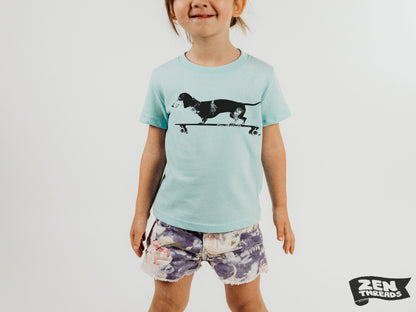 Longboard DACHSHUND Kids Premium vintage soft Tee T-Shirt Fine Jersey T-Shirt (+Colors) youth tee toddler sizes doxie dog skating skateboard