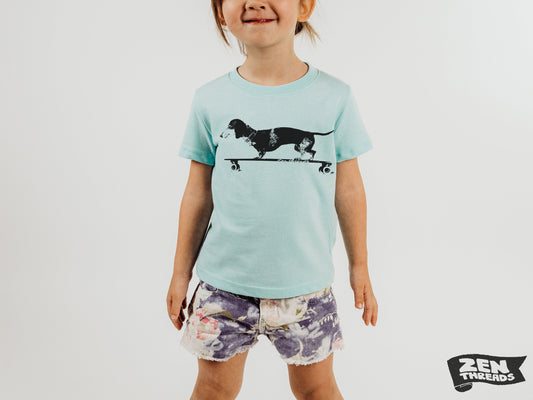 Longboard DACHSHUND Kids Premium vintage soft Tee T-Shirt Fine Jersey T-Shirt (+Colors) youth tee toddler sizes doxie dog skating skateboard