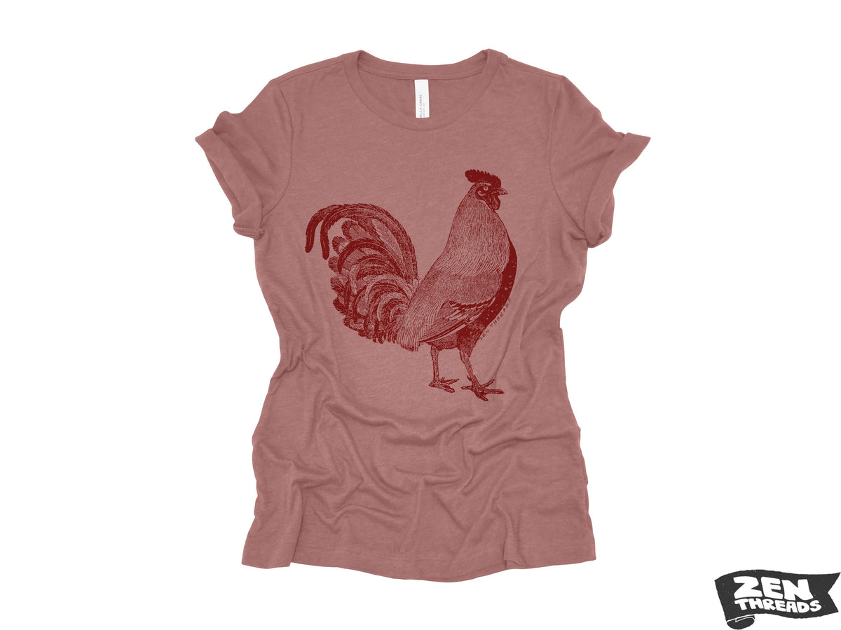 Womens Rooster T-Shirt: Relaxed Fit Bella Canvas Farm Animal Tee