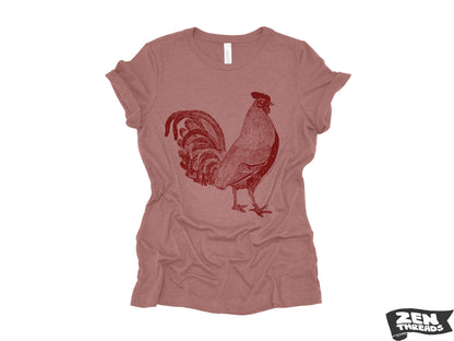 Womens Rooster T-Shirt: Relaxed Fit Bella Canvas Farm Animal Tee
