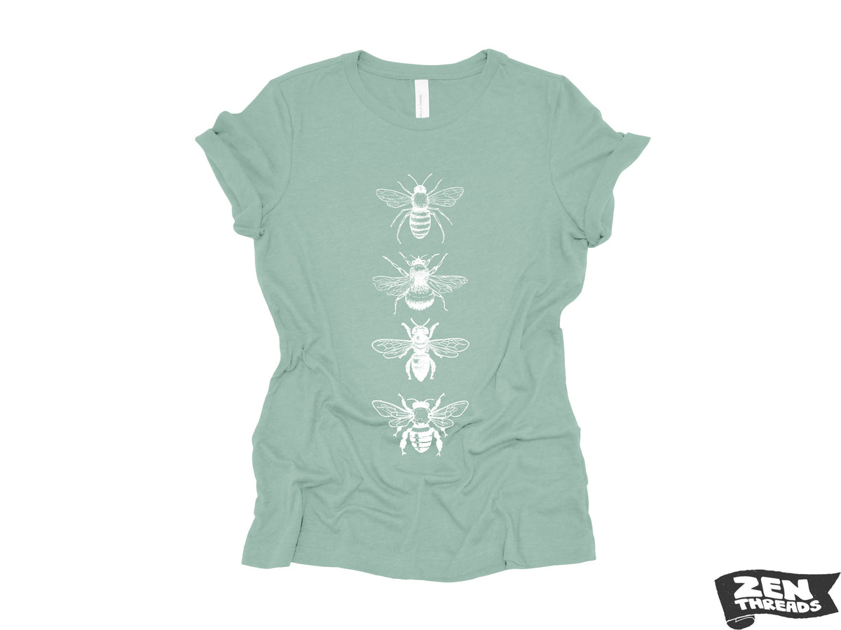Womens BEES stack boyfriend fir relaxed jersey crew neck T-shirt Zen Threads + Bella Canvas 6400 beekeeper apiarist honey