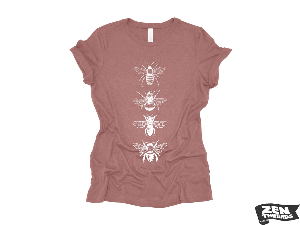 Womens BEES stack boyfriend fir relaxed jersey crew neck T-shirt Zen Threads + Bella Canvas 6400 beekeeper apiarist honey