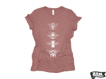 Womens BEES stack boyfriend fir relaxed jersey crew neck T-shirt Zen Threads + Bella Canvas 6400 beekeeper apiarist honey