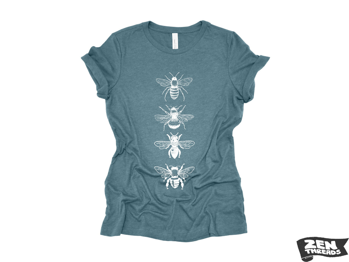 Womens BEES stack boyfriend fir relaxed jersey crew neck T-shirt Zen Threads + Bella Canvas 6400 beekeeper apiarist honey