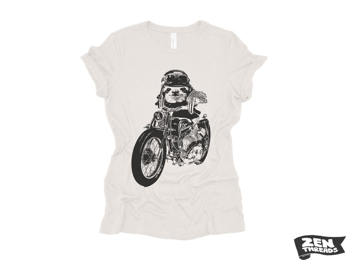 Women's Boyfriend Tee - Relaxed Fit Motorcycle SLOTH T-Shirt | Bella Canvas 6400CVC