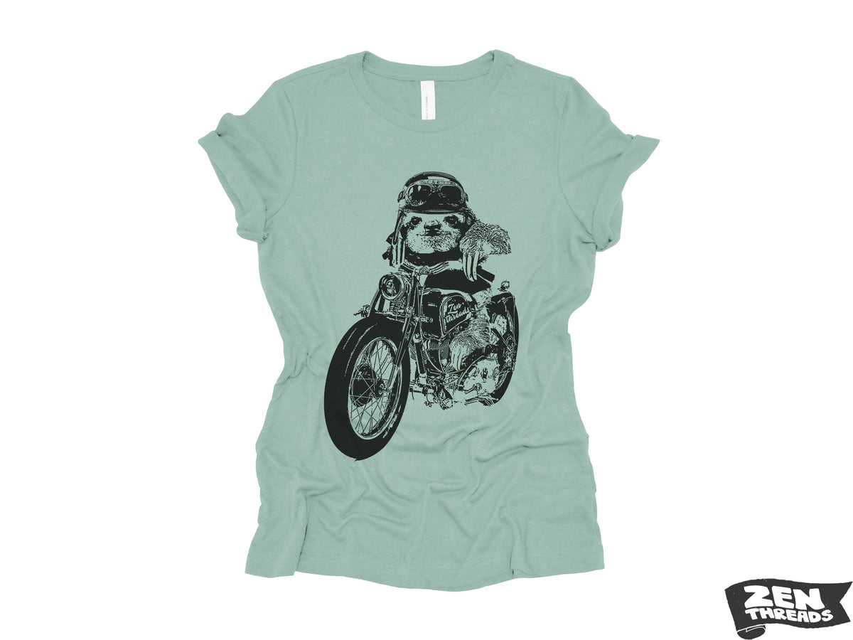Women's Boyfriend Tee - Relaxed Fit Motorcycle SLOTH T-Shirt | Bella Canvas 6400CVC