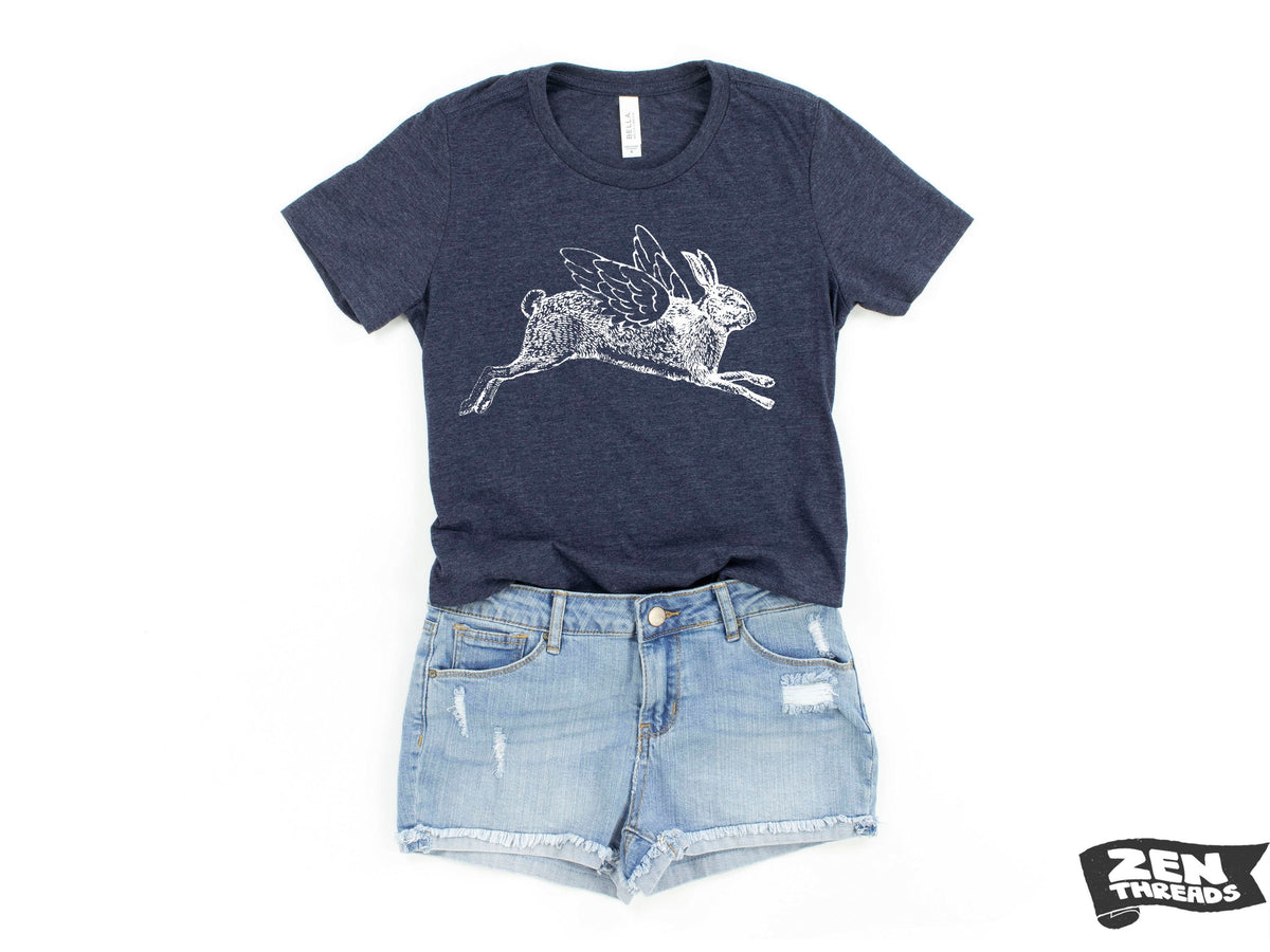 Flying Rabbit Print T-Shirt: Women's Relaxed Fit Bella Canvas Tee