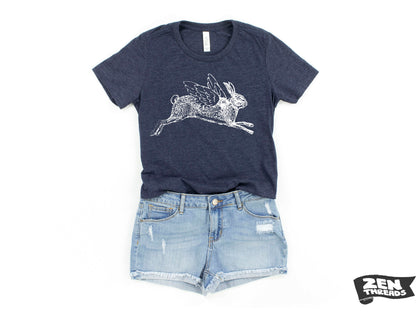 Flying Rabbit Print T-Shirt: Women's Relaxed Fit Bella Canvas Tee