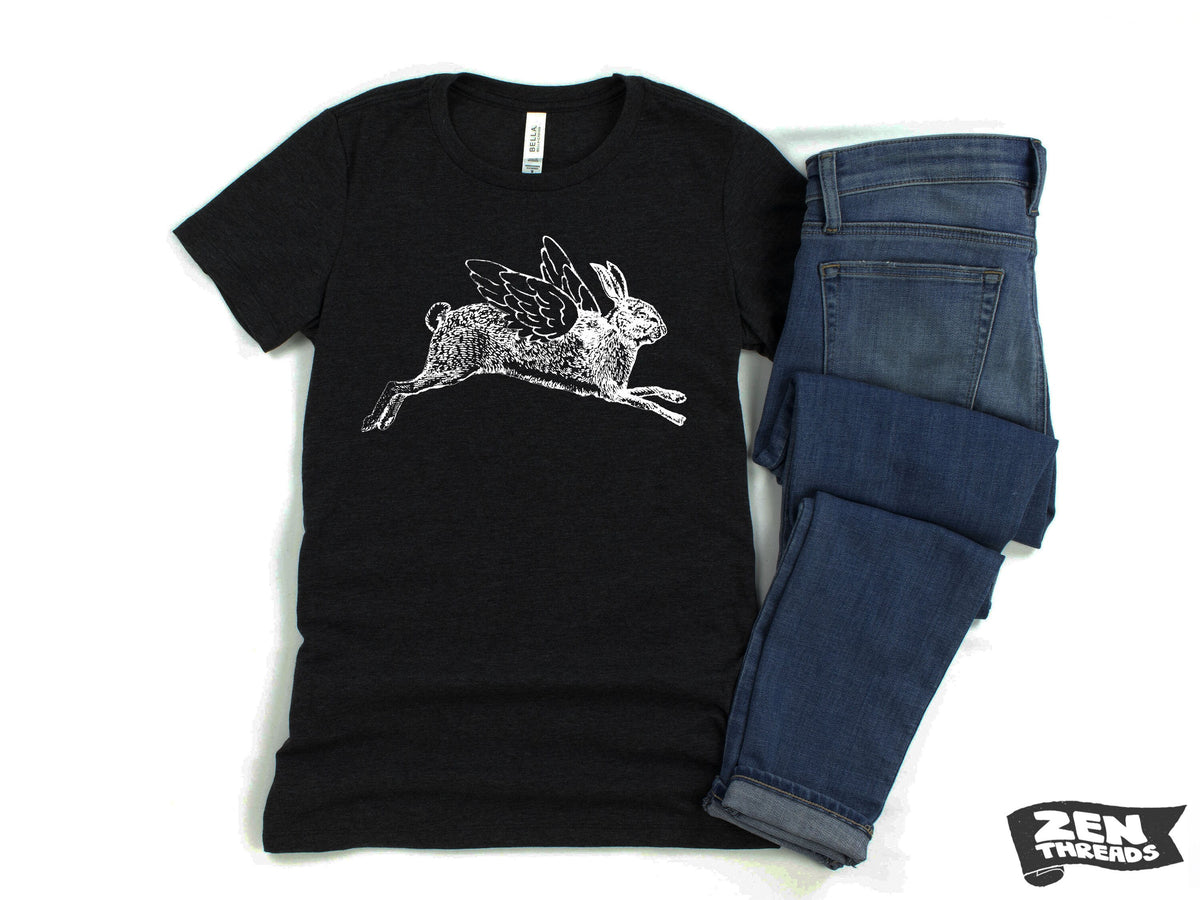 Flying Rabbit Print T-Shirt: Women's Relaxed Fit Bella Canvas Tee