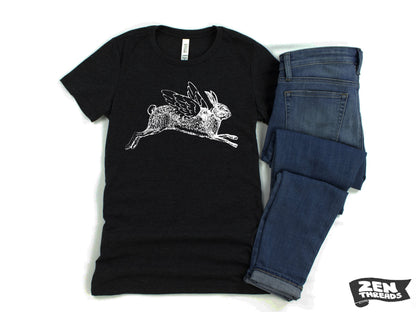 Flying Rabbit Print T-Shirt: Women's Relaxed Fit Bella Canvas Tee