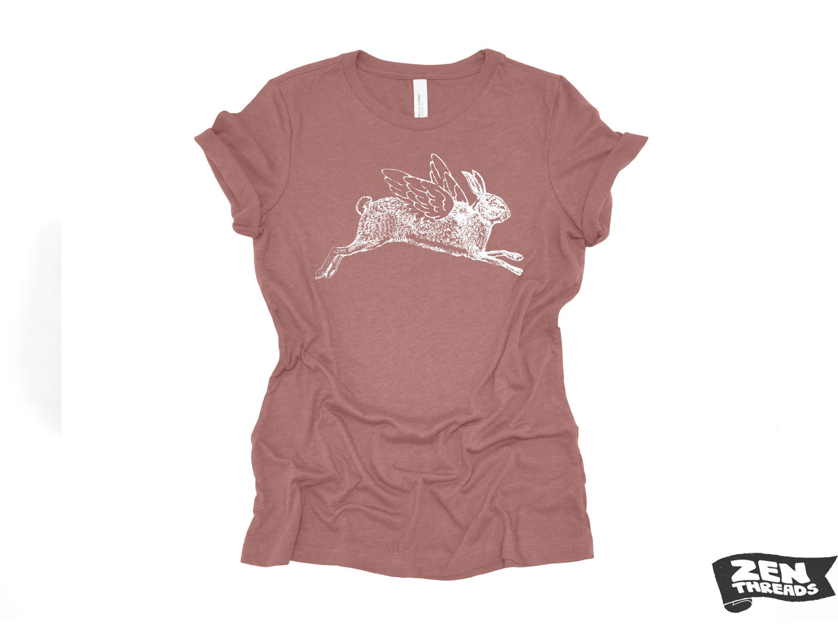Flying Rabbit Print T-Shirt: Women's Relaxed Fit Bella Canvas Tee