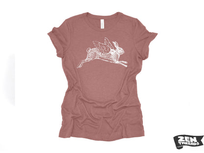 Flying Rabbit Print T-Shirt: Women's Relaxed Fit Bella Canvas Tee