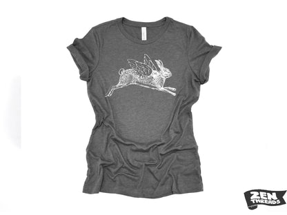 Flying Rabbit Print T-Shirt: Women's Relaxed Fit Bella Canvas Tee