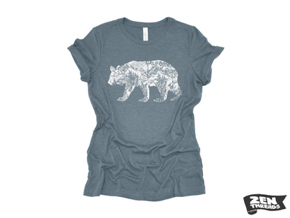 Womens California BEAR T-Shirt eco printed Relaxed fit crew the ladies (+ Colors Available) travel west coast Hollywood Yosemite redwoods