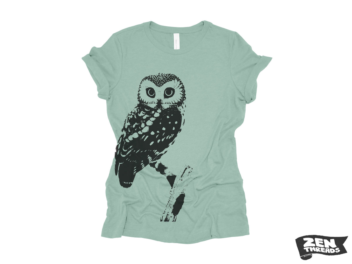 Womens OWL Relaxed fit vintage soft eco print ladies boyfriend T-Shirt (+ Colors) custom bird watching forest hiking camping nature animal
