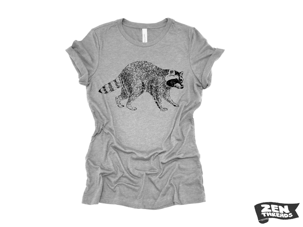 Womens RACCOON T-Shirt trash panda eco printed relaxed fit Bella Canvas 6400cvc crew shirt ladies fun animal + Colors custom boyfriend tee