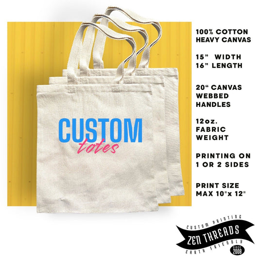 Custom Printed Cotton Canvas Tote Bag: Personalized Logo, Photo, Text