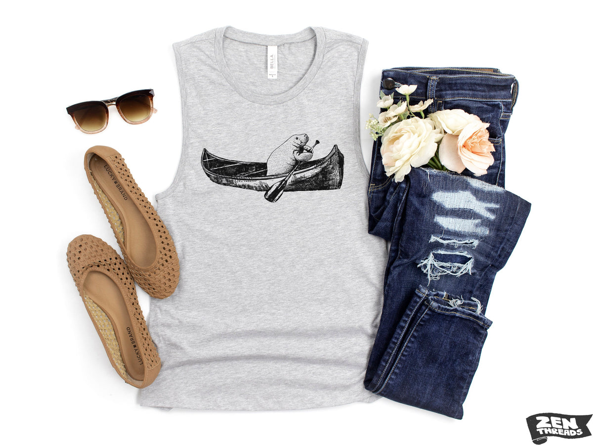 Womens MANATEE canoe Muscle Tank workout fitness tee Florida sea cow whales kayak paddling summer vacation sea life top t-shirt Florida top