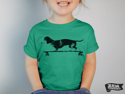 Longboard DACHSHUND Kids Premium vintage soft Tee T-Shirt Fine Jersey T-Shirt (+Colors) youth tee toddler sizes doxie dog skating skateboard