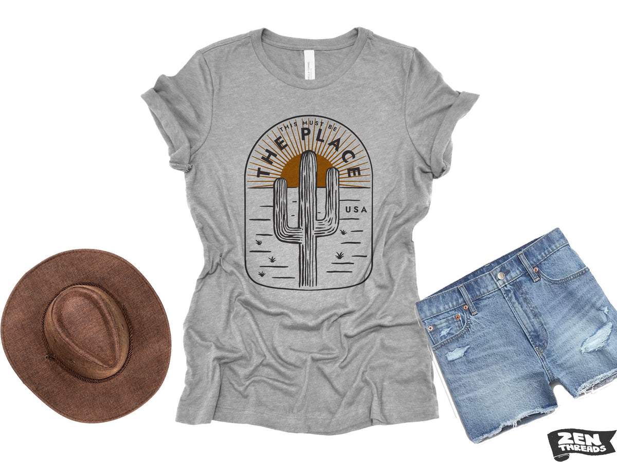 This Must Be The Place Womens Boyfriend Tee National Park relaxed T-shirt Zen Threads Bella Canvas Texas desert hiking camping nature gift