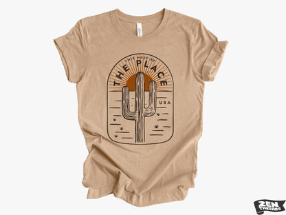 This Must Be The Place Unisex mens women's Desert Cactus T Shirt custom color printed tee