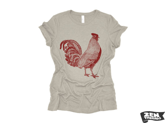Womens Rooster T-Shirt: Relaxed Fit Bella Canvas Farm Animal Tee