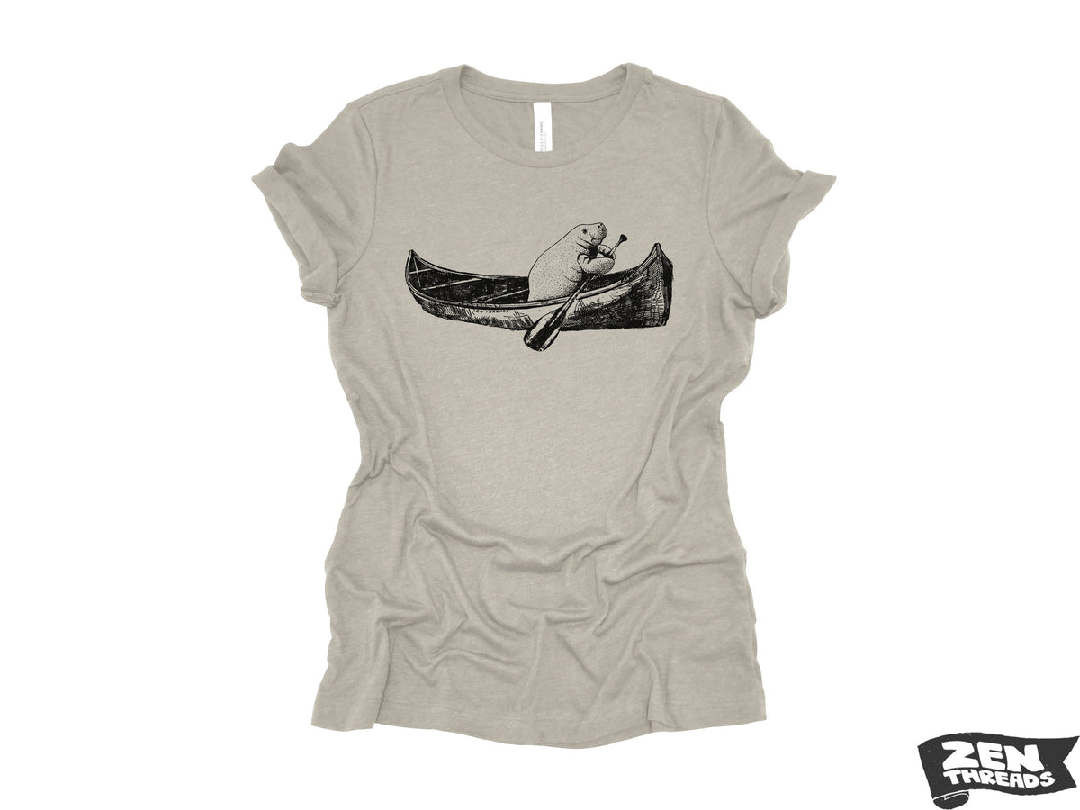 Womens MANATEE (in a canoe) Boyfriend Tee relaxed jersey T-shirt Zen Threads Bella Canvas 6400 ladies crew neck tee kayak boating summer