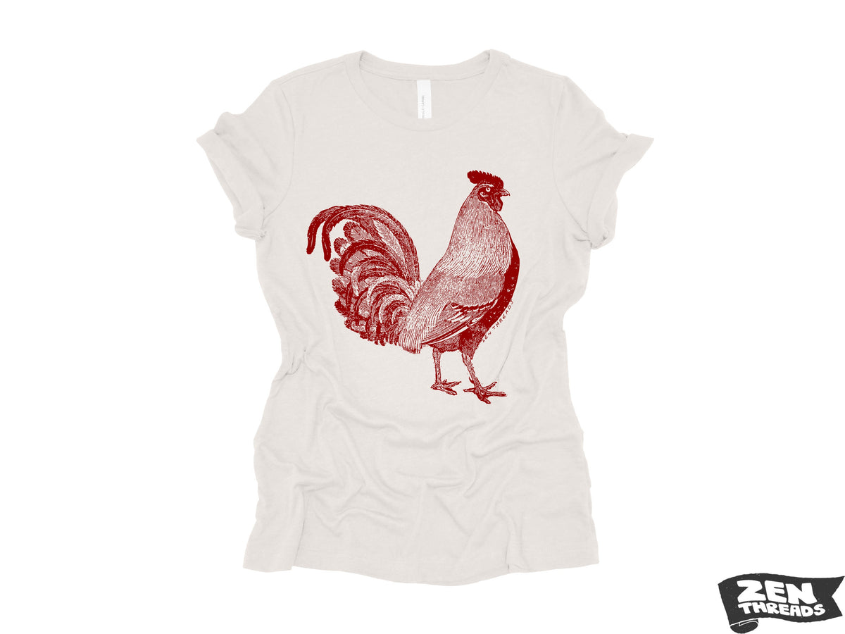 Womens Rooster T-Shirt: Relaxed Fit Bella Canvas Farm Animal Tee