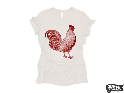 Womens Rooster T-Shirt: Relaxed Fit Bella Canvas Farm Animal Tee