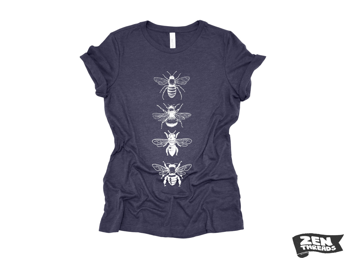 Womens BEES stack boyfriend fir relaxed jersey crew neck T-shirt Zen Threads + Bella Canvas 6400 beekeeper apiarist honey