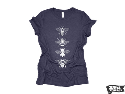 Womens BEES stack boyfriend fir relaxed jersey crew neck T-shirt Zen Threads + Bella Canvas 6400 beekeeper apiarist honey