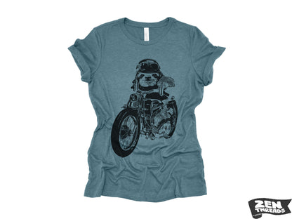 Women's Boyfriend Tee - Relaxed Fit Motorcycle SLOTH T-Shirt | Bella Canvas 6400CVC