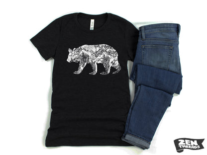 Womens California BEAR T-Shirt eco printed Relaxed fit crew the ladies (+ Colors Available) travel west coast Hollywood Yosemite redwoods