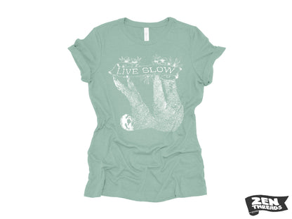 Womens SLOTH 2 (Live Slow) t-shirt ladies tee funny animal shirt printed (+ Colors Available) Costa Rica relaxed fit ladies boyfriend tee