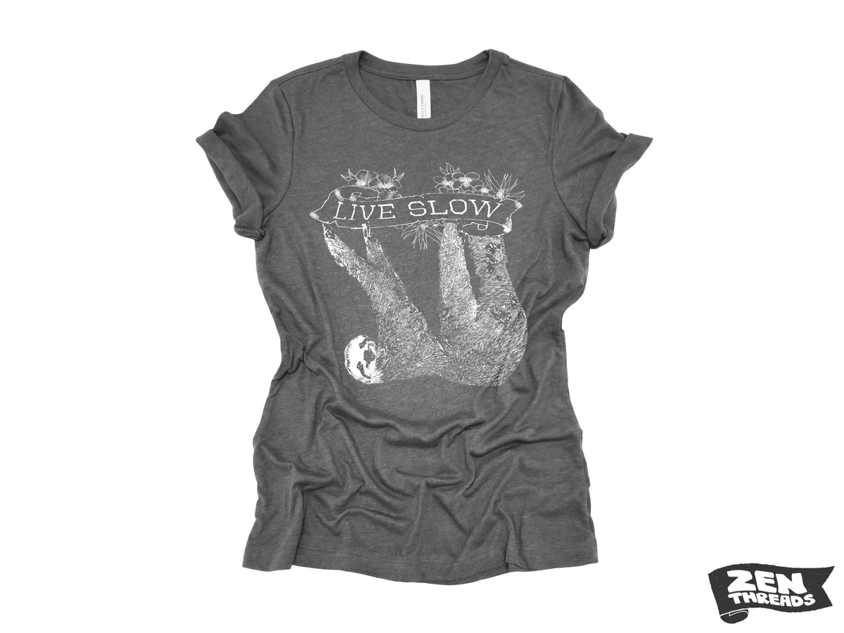 Womens SLOTH 2 (Live Slow) t-shirt ladies tee funny animal shirt printed (+ Colors Available) Costa Rica relaxed fit ladies boyfriend tee