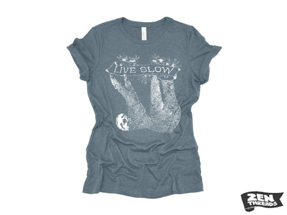 Womens SLOTH 2 (Live Slow) t-shirt ladies tee funny animal shirt printed (+ Colors Available) Costa Rica relaxed fit ladies boyfriend tee